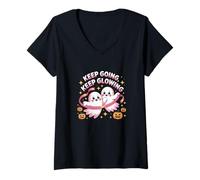 Women's Keep Going Pink Ribbon Breast Cancer Survivor Support V-Neck T-Shirt