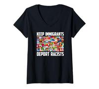 Womens Keep Immigrants Deport Racists International Flags Unity V-Neck T-Shirt