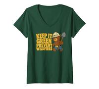 Women's Keep It Green Cute Walkin' Smokey Bear V-Neck T-Shirt