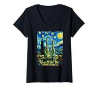 Women's Keep It On The Down Chateau Wine Starry Painting Art V-Neck T-Shirt