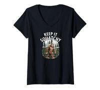 Womens Keep It Squatchy Bigfoot Sasquatch Forest Cryptozoology V-Neck T-Shirt