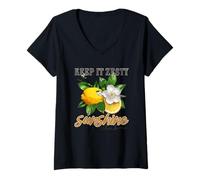 Womens Keep It Zesty Sunshine Club Lemon Blossom V-Neck T-Shirt