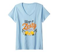 Womens Keep It Zesty Sunshine Club Lemons Blooms V-Neck T-Shirt
