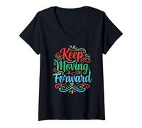 Women's Keep Moving Forward Inspirational Motivation Typography V-Neck T-Shirt