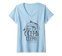 Womens Keep Our Ocean Clean Plastic Sea Pollution Conservation V-Neck T-Shirt