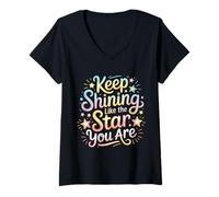 Women's Keep Shining Like The Star You are Optimism Mindset ||- V-Neck T-Shirt