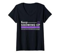 Womens Keep Showing Up - Urban Typography Streetwear V-Neck T-Shirt
