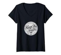 Women's Keep The Faith Cross Christian Bold Prayer Warrior V-Neck T-Shirt