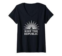 Womens Keep The Republic Sunrise Civic Ben Franklin Virtue V-Neck T-Shirt