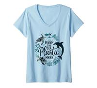 Women's Keep The Sea Plastic Free Earth Day V-Neck T-Shirt