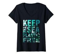 Women's Keep The Sea Plastic Free Earth Day V-Neck T-Shirt
