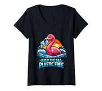 Women's Keep The Sea Plastic Free Earth Day V-Neck T-Shirt