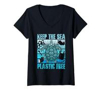 Womens Keep The Sea Plastic Free Ocean Clean Plastic Pollution V-Neck T-Shirt