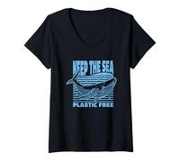 Womens Keep The Sea Plastic Free - Save Our Oceans V-Neck T-Shirt