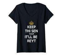 Women's Keep Thi Sen Calm It'll Be Reyt Yorkshire Dialect White Text V-Neck T-Shirt