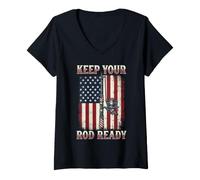 Women's Keep Your Rod Ready Fishing American Fish Outdoor V-Neck T-Shirt