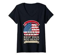 Women's Keep Your Rod Ready Fishing American Fish Outdoor V-Neck T-Shirt