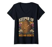 Women's Keeper of Bees and Secrets Honeybee Apiary V-Neck T-Shirt