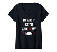 Women's Keith I Love My Mom Cute Personal Mother's Day V-Neck T-Shirt