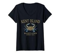 Women's Kent Island Maryland Crab Town Since 1631 Retro Tan Letters V-Neck T-Shirt