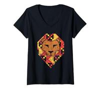 Womens Kente Lion Ghana Proud African Ghanaian Textile V-Neck T-Shirt