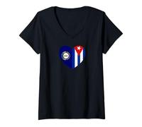 Womens Kentucky and Cuba Flags: Heart Shaped Unity V-Neck T-Shirt