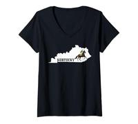 Womens Kentucky State Map Horse Racing State Symbol V-Neck T-Shirt