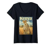 Womens Kenya Cheetah Landscape Safari Art V-Neck T-Shirt