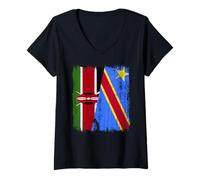 Womens Kenya Congo Half Flag Kenyan Congolese Pride Jersey V-Neck T-Shirt