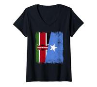 Women's Kenya Somalia Half Flag Kenyan Somali Pride V-Neck T-Shirt