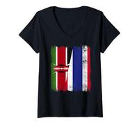 Womens Kenya Thailand Half Flag Kenyan Thai Roots V-Neck T-Shirt