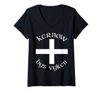 Womens Kernow Bys Vyken Cornwall Forever Celtic Font Cornish Flag V-Neck T-Shirt