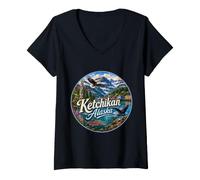 Women's Ketchikan Alaska AK, Salmon Inside Passage V-Neck T-Shirt