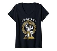 Womens Kettlebell Greek God Gym Iron My World Funny Workout Muscle V-Neck T-Shirt