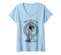 Womens Kettlebell Greek God Gym Iron My World Funny Workout Muscle V-Neck T-Shirt