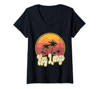 Women's Key Largo Florida Beach Retro Sunset V-Neck T-Shirt