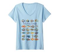 Women's Key Largo Florida Colorful Fish Design V-Neck T-Shirt
