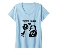 Womens Key to My Heart Love Lock Romantic Symbol V-Neck T-Shirt