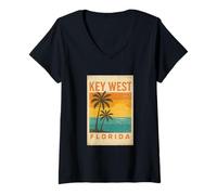Womens Key West Florida Distressed Sunset Vintage Tropical Beach V-Neck T-Shirt