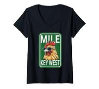 Women's Key West Florida Rooster Chicken Mile Zero Marker Family V-Neck T-Shirt