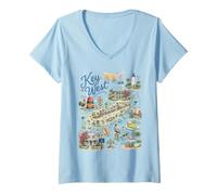 Women's Key West KW Map Florida FL USA, Icons V-Neck T-Shirt