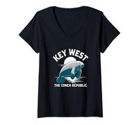 Women's Key West Manatee The Conch Republic Florida Sunset V-Neck T-Shirt