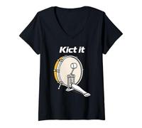 Womens Kick It Pedal Bass Drum Drummer Musical Beat V-Neck T-Shirt