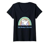 Women's Kick Monday in The Balls Rainbow Cat V-Neck T-Shirt
