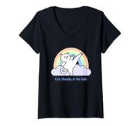 Women's Kick Monday in The Balls Rainbow Cat V-Neck T-Shirt