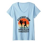 Women's Kickbox Now Apologize Never Kickboxing Kick Box Kickboxer V-Neck T-Shirt, Baby Blue, X-Large