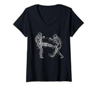 Womens Kickboxer Line Art MMA Octagon Mixed Martial Arts Fighter V-Neck T-Shirt