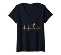 Women's Kickboxing Heartbeat Vintage ECG Cardiogram Retro V-Neck T-Shirt