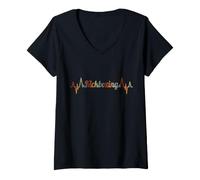 Women's Kickboxing Heartbeat Vintage ECG Cardiogram Retro V-Neck T-Shirt