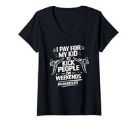 Women's Kickboxing Parent I Pay for My Kid to Kick People Weekends V-Neck T-Shirt